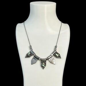 Silver and green necklace with rocks